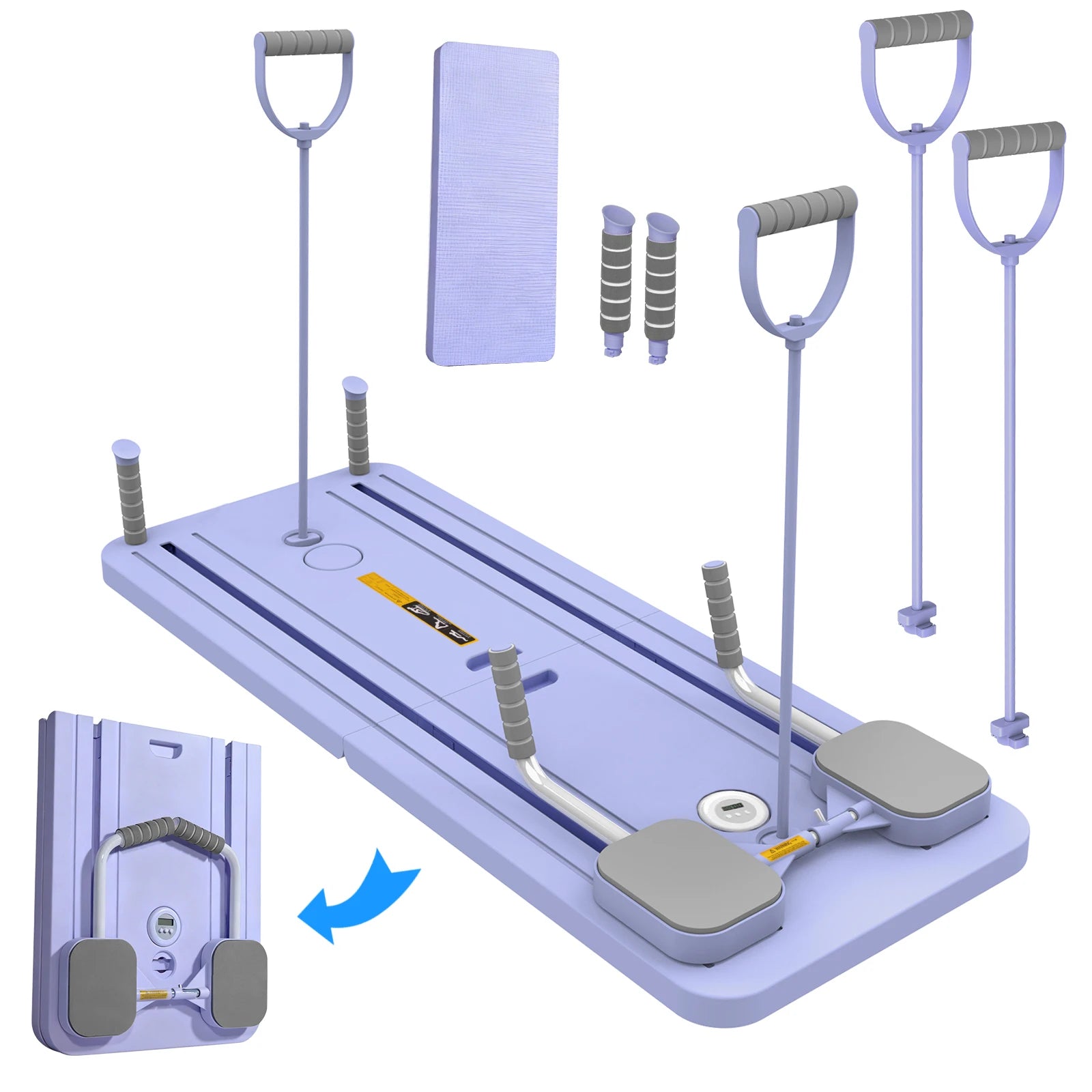 Portable Pilates Board Foldable Core Trainer with Resistance Bands Automatic Rebound Pushup Board with Knee Pad and Phone Holder