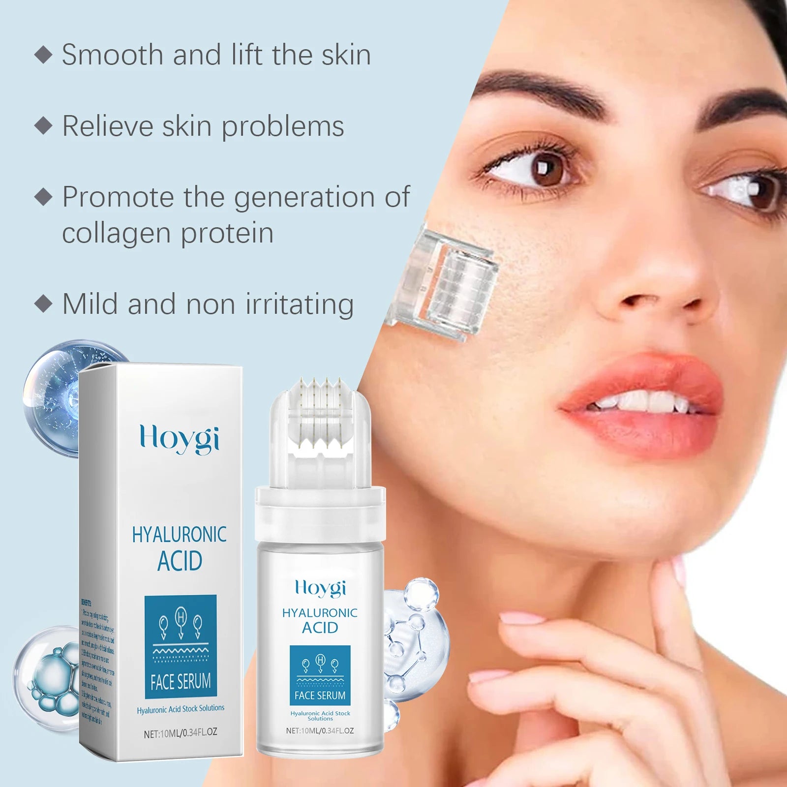 0.25mm Micro Needle Essence Hyaluronic Acid Microneedle Roller Facial Hydrating Brightening Pore Refining Beauty Skin Care Serum