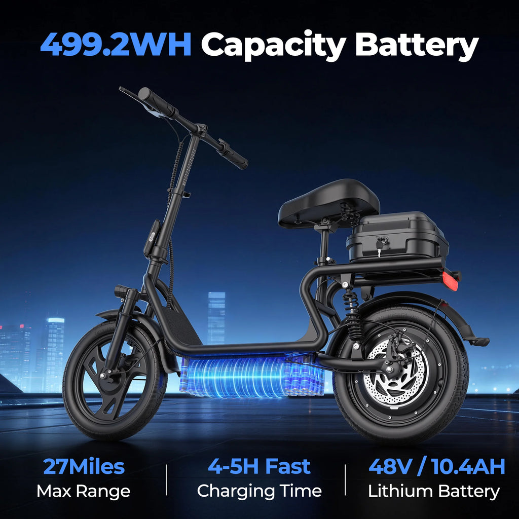 Electric Scooter 48V 22.5Ah Battery 14 Inch Tire Foldable Commuter E Scooter with Storage Box 22MPH Speed 40 Miles