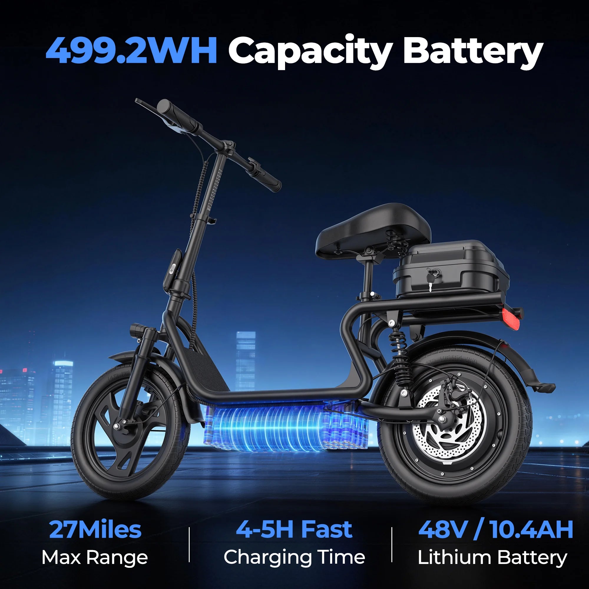 Electric Scooter 48V 22.5Ah Battery 14 Inch Tire Foldable Commuter E Scooter with Storage Box 22MPH Speed 40 Miles
