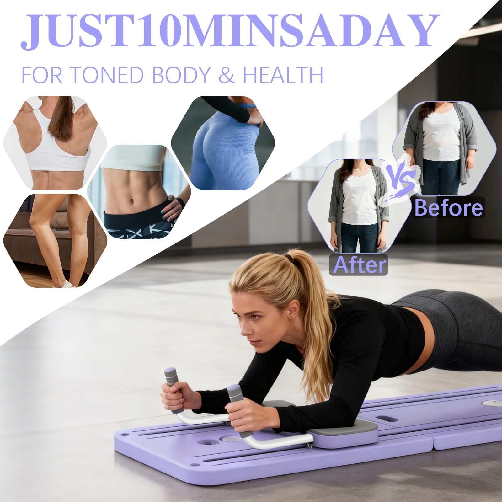 Portable Pilates Board Foldable Core Trainer with Resistance Bands Automatic Rebound Pushup Board with Knee Pad and Phone Holder