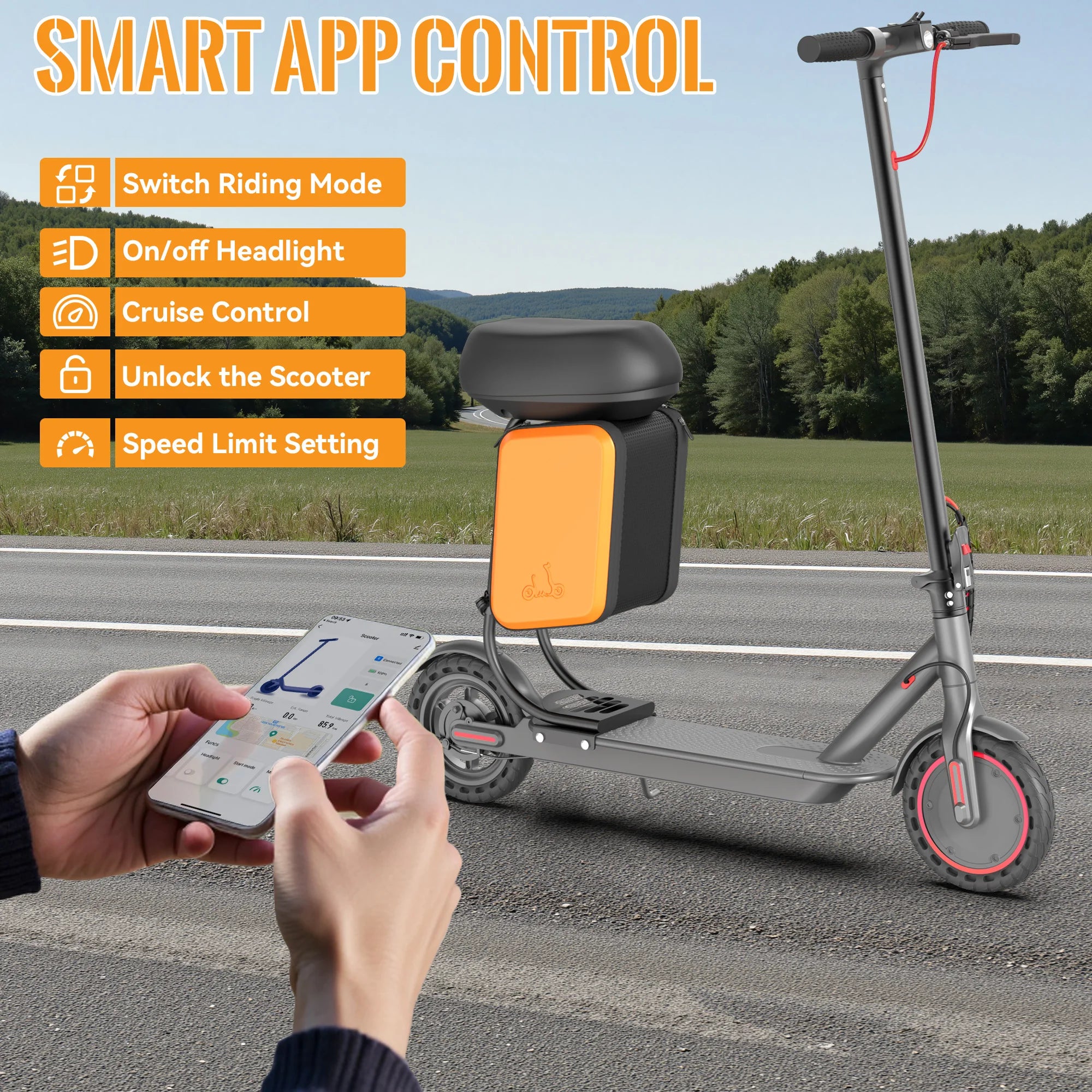 Electric Scooter With Seat Storage Bag 350W 36V 5.2Ah 19/MPH 16Miles Range APP Control Commute E-Scooter