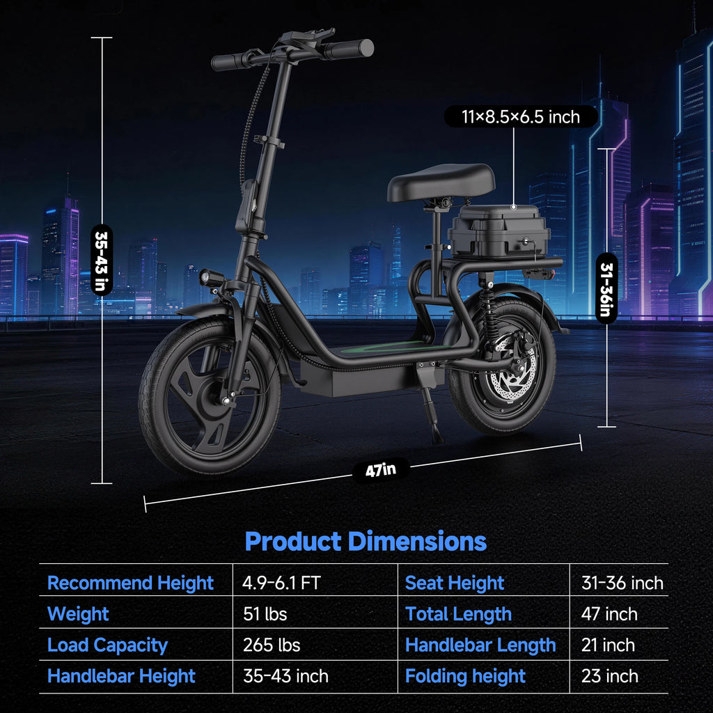 Electric Scooter 48V 22.5Ah Battery 14 Inch Tire Foldable Commuter E Scooter with Storage Box 22MPH Speed 40 Miles