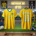 Neymar Jr 10 Brazil Football Jersey Classic Yellow Green Print Short Sleeve Soccer Shirt Polyester Sportswear for Fans