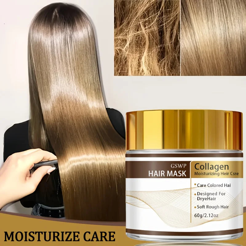 Moroccan Collagen Hair Mask, containing glycerin, collagen, and biotin, deeply moisturizes, leaves hair smooth. 60/120/180g