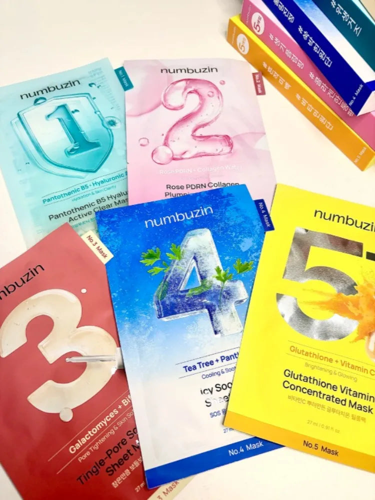 Mask No.1 Active Clear, No.2 Plumping, No.3 Tingle-Pore, No.4 Soothing, No.5 Vitamin C, No.9 Lifting Face Mask