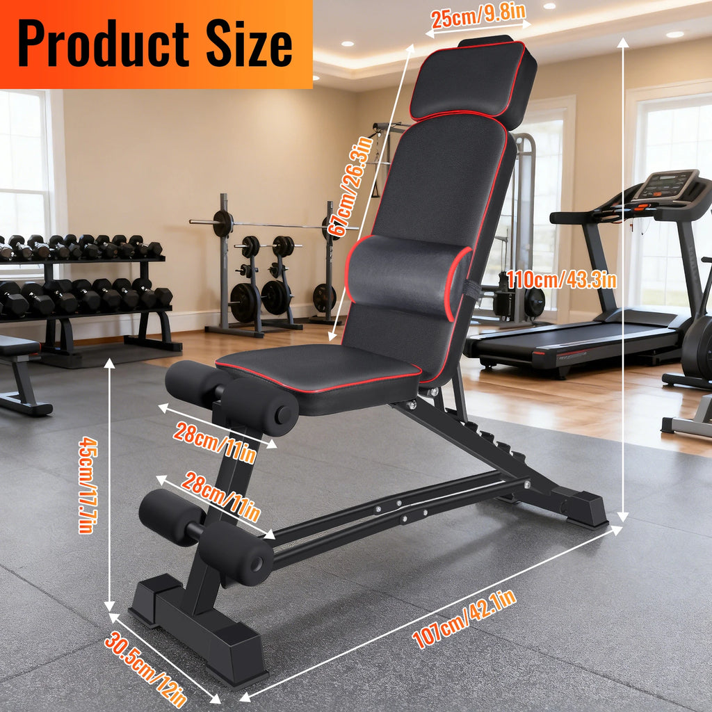 Adjustable Workout Weight Bench Full Body Exercise Dumbbell Bench with Resistance Band Lifting Sit-Ups Gym Workouts Weight Bench