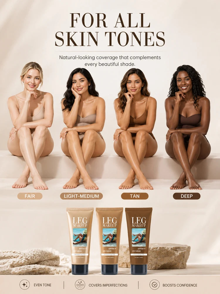 Waterproof Body Makeup for Legs, Full Coverage Leg Concealer Cream, Covers Veins Spots Bruises, Sweat-Resistant Natural Glow