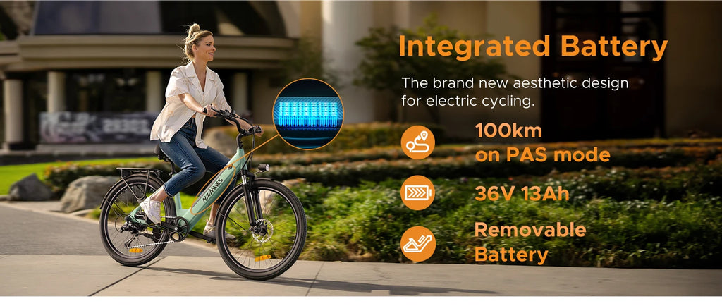"Electric Bike for Comuting, 120km Range, 250W, 36V 13Ah Battery, Speed 25 km/h, 7 Gears, Disc Brakes E-bike