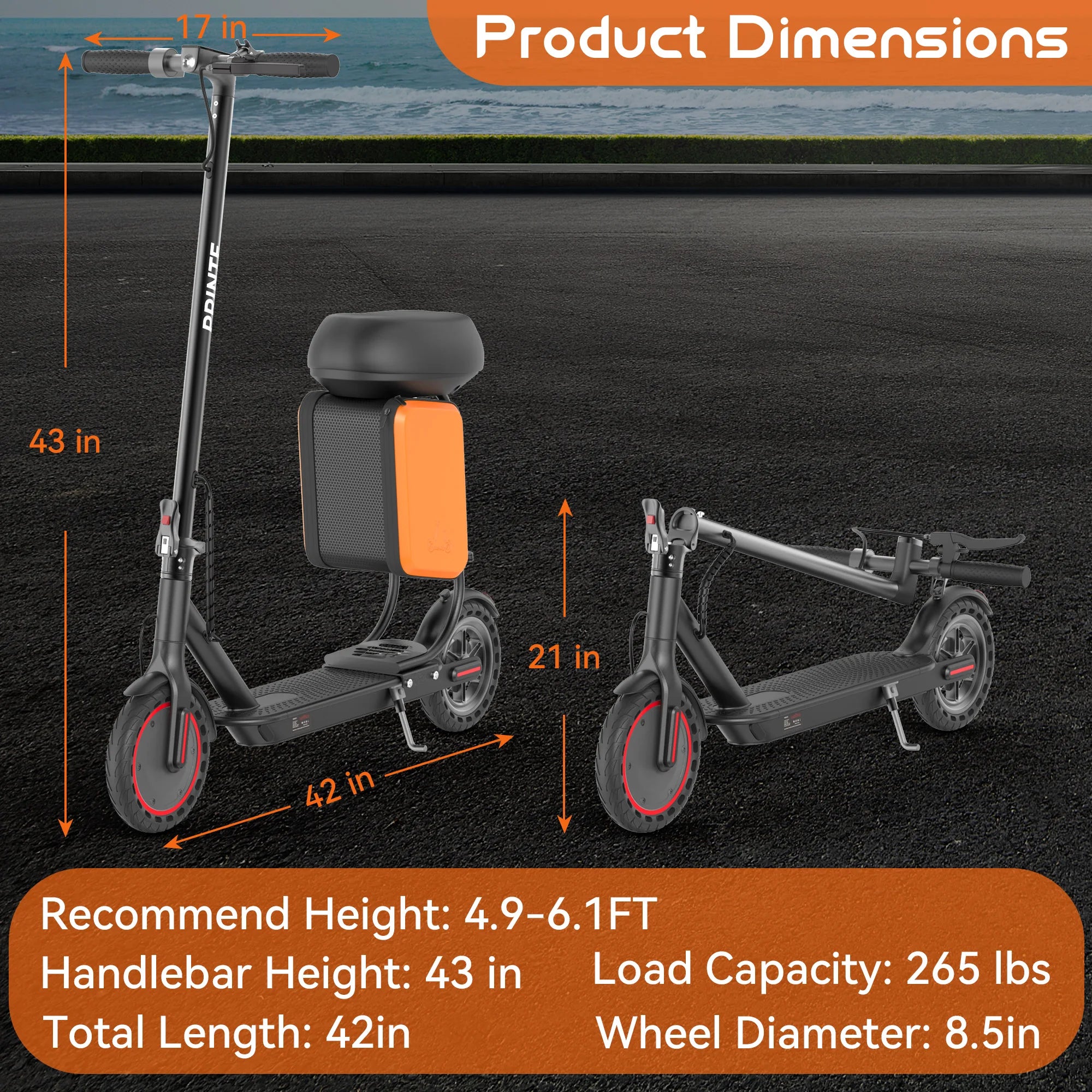 Electric Scooter With Seat Storage Bag 350W 36V 5.2Ah 19/MPH 16Miles Range APP Control Commute E-Scooter